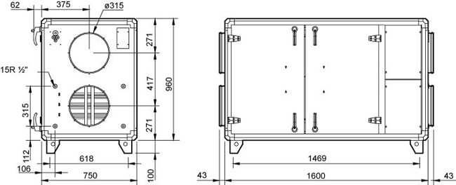 Габаритные размеры установки Systemair TOPVEX SR03 HWL-R-CAV