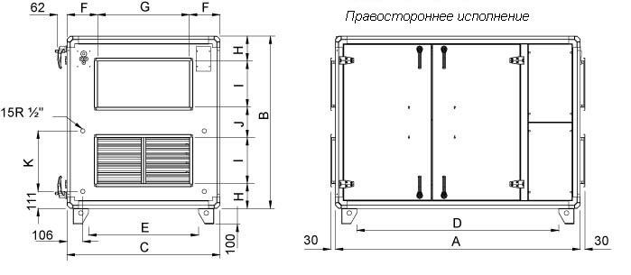 Габаритные размеры установки Systemair TOPVEX SR04-L-CAV