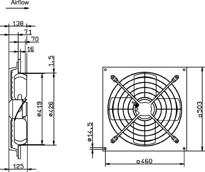 Размеры вентилятора Systemair AW 420 D4-2-EX