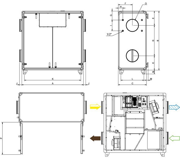 Размеры и схемы подключения Systemair TOPVEX SC03 R-CAV