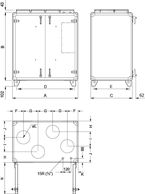 Габаритные размеры Systemair TOPVEX TR03 HWH-R-CAV