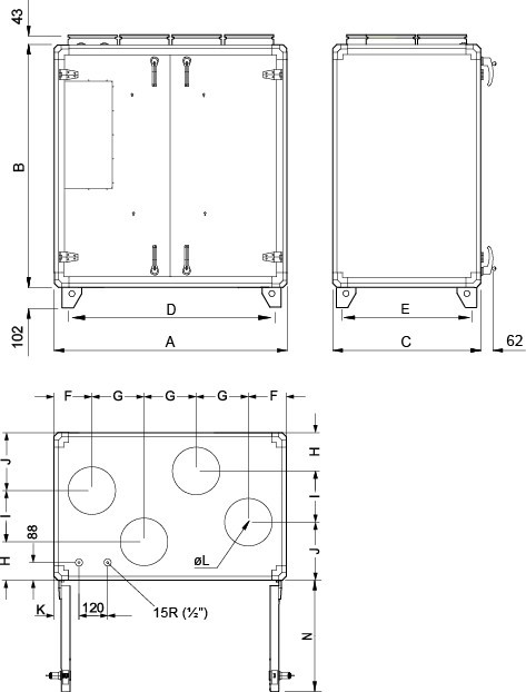 Габаритные размеры Systemair TOPVEX TR04EL-L-CAV
