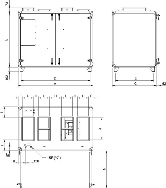 Габаритные размеры Systemair TOPVEX TR06 HWH-L-CAV