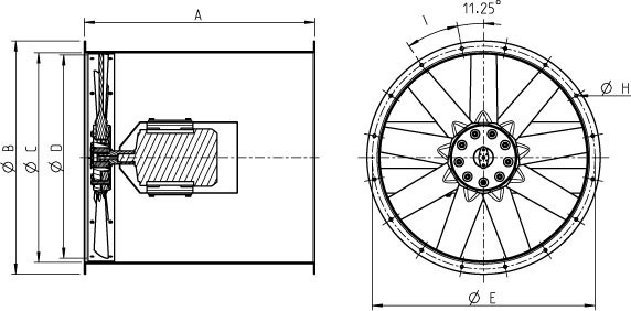 Размеры вентилятора Systemair AXCBF 800D4-18 IE2