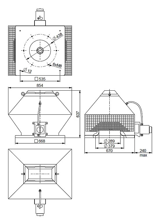 Размеры вентилятора Systemair DVG-H 450D6/F400